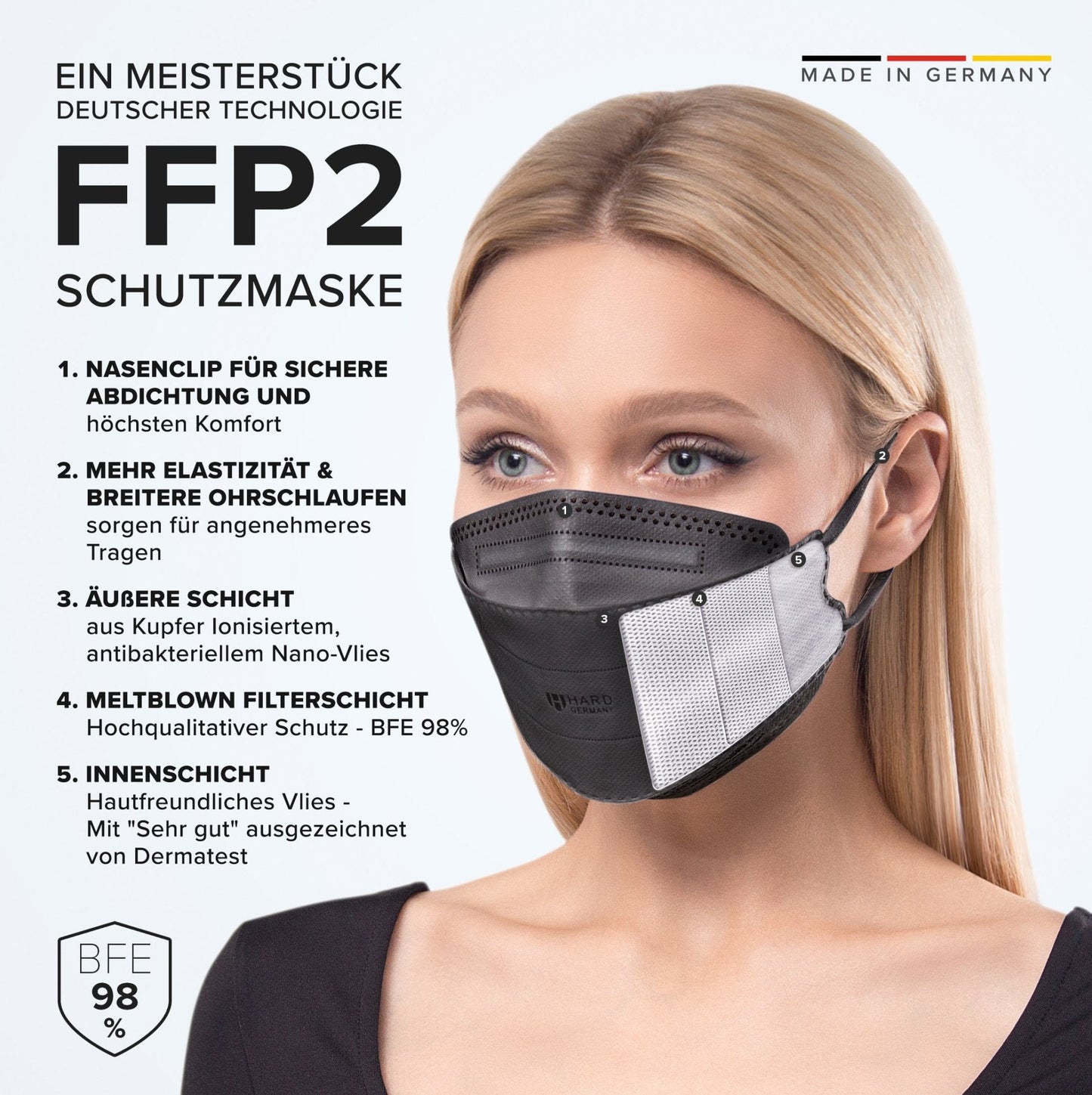 20 X HARD FFP2 Maske - SPIRIT ONE Atemschutzmaske für Erwachsene - Hard-Germany