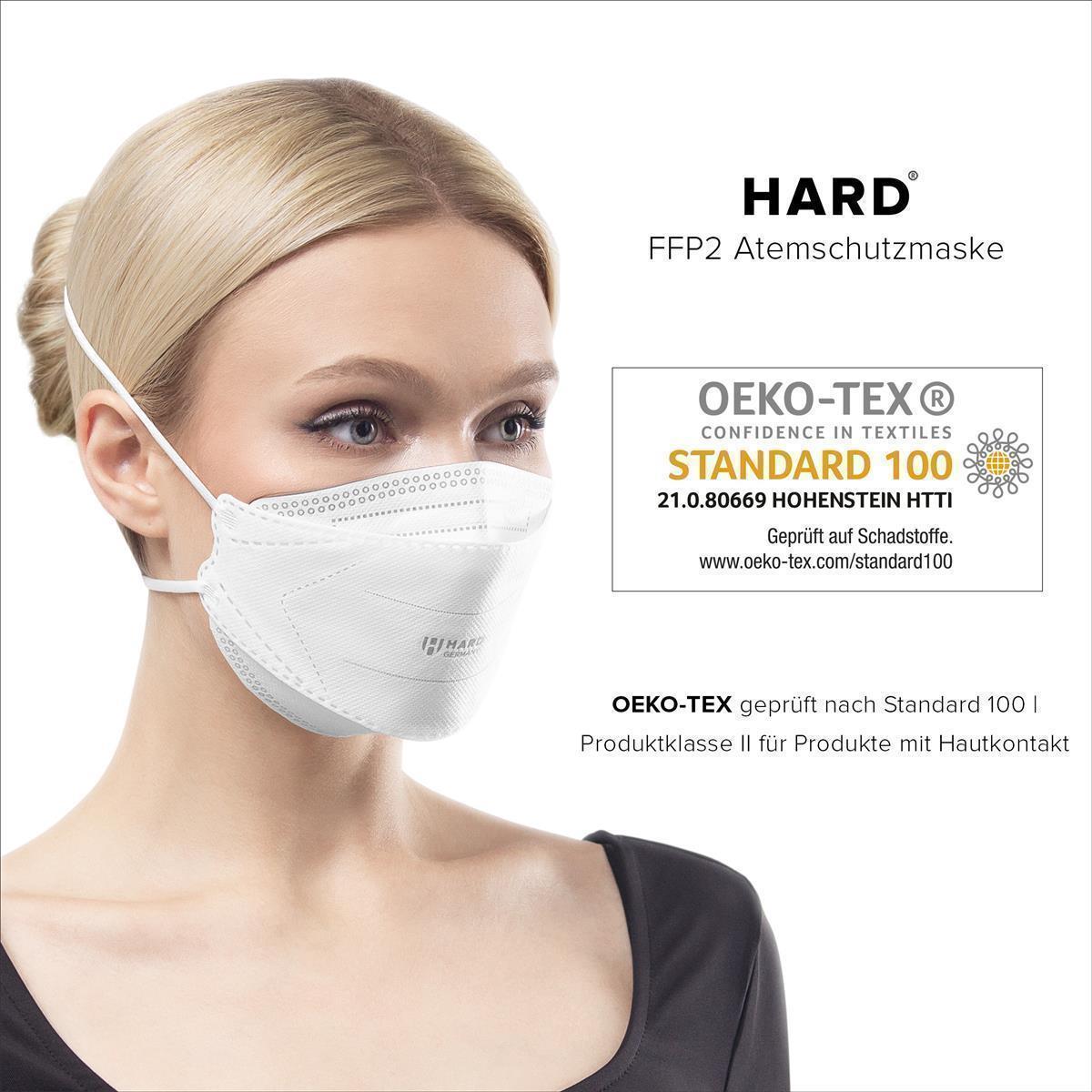 20x "Hard Spirit One" X FFP2-Atemschutz-Maske mit Hinterkopfband, CE 2233, STANDARD by OEKO-TEX Erwachsene - nicht einzeln verpackt - Hard-Germany