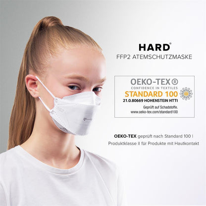 20x "Hard Spirit One" XS FFP2-Atemschutzmaske Made in Germany, Kinder STANDARD 100 by OEKO-TEX - einzeln verpackt - Hard-Germany