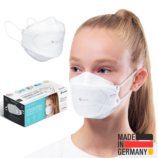 20x &quot;Hard Spirit One&quot; XS FFP2-Atemschutzmaske Made in Germany, Kinder STANDARD 100 by OEKO-TEX - einzeln verpackt - Hard-Germany
