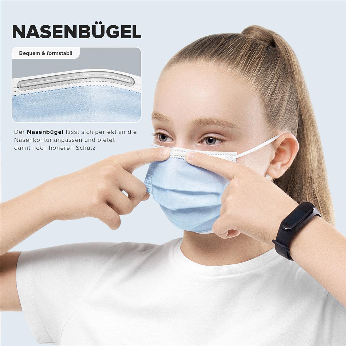 50X HARD® MEDICAL FACE MASK FOR CHILDREN
SURGICAL MASK TYPE IIR
IN SMALL SIZE XS
STANDARD 100 BY OEKO-TEX
MADE IN GERMANY
NOT INDIVIDUALLY PACKAGED