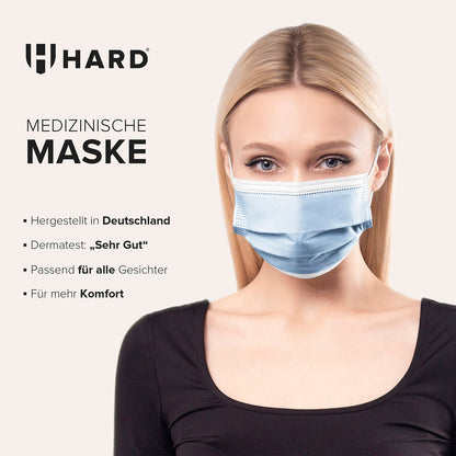 50X HARD® MEDICAL FACE MASK
SURGICAL MASK TYPE IIR
FOR ADULTS
STANDARD 100 BY OEKO-TEX
MADE IN GERMANY
NOT INDIVIDUALLY PACKAGED