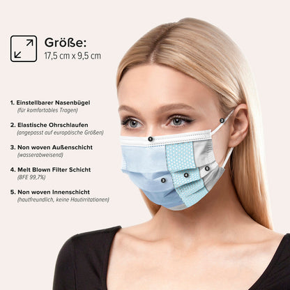 HARD 50x medical mouth protection for adults Standard 100 by Oeko-Tex CE certified according to EN14683