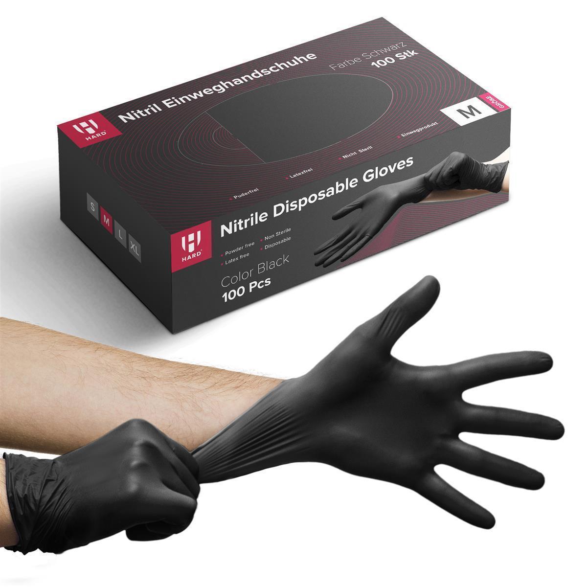 Einweg-Nitril-Handschuhe Größe L, Puderfrei und Latexfrei, Einmalhandschuhe Untersuchungshandschuhe 100 st - Schwarz - Hard-Germany