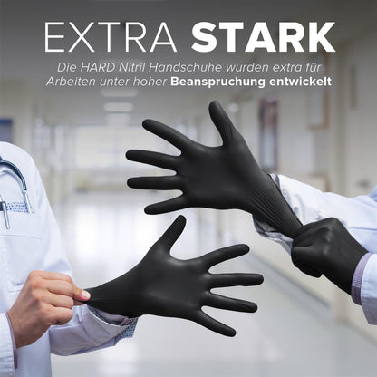 Einweg-Nitril-Handschuhe Größe L, Puderfrei und Latexfrei, Einmalhandschuhe Untersuchungshandschuhe 100 st - Schwarz - Hard-Germany