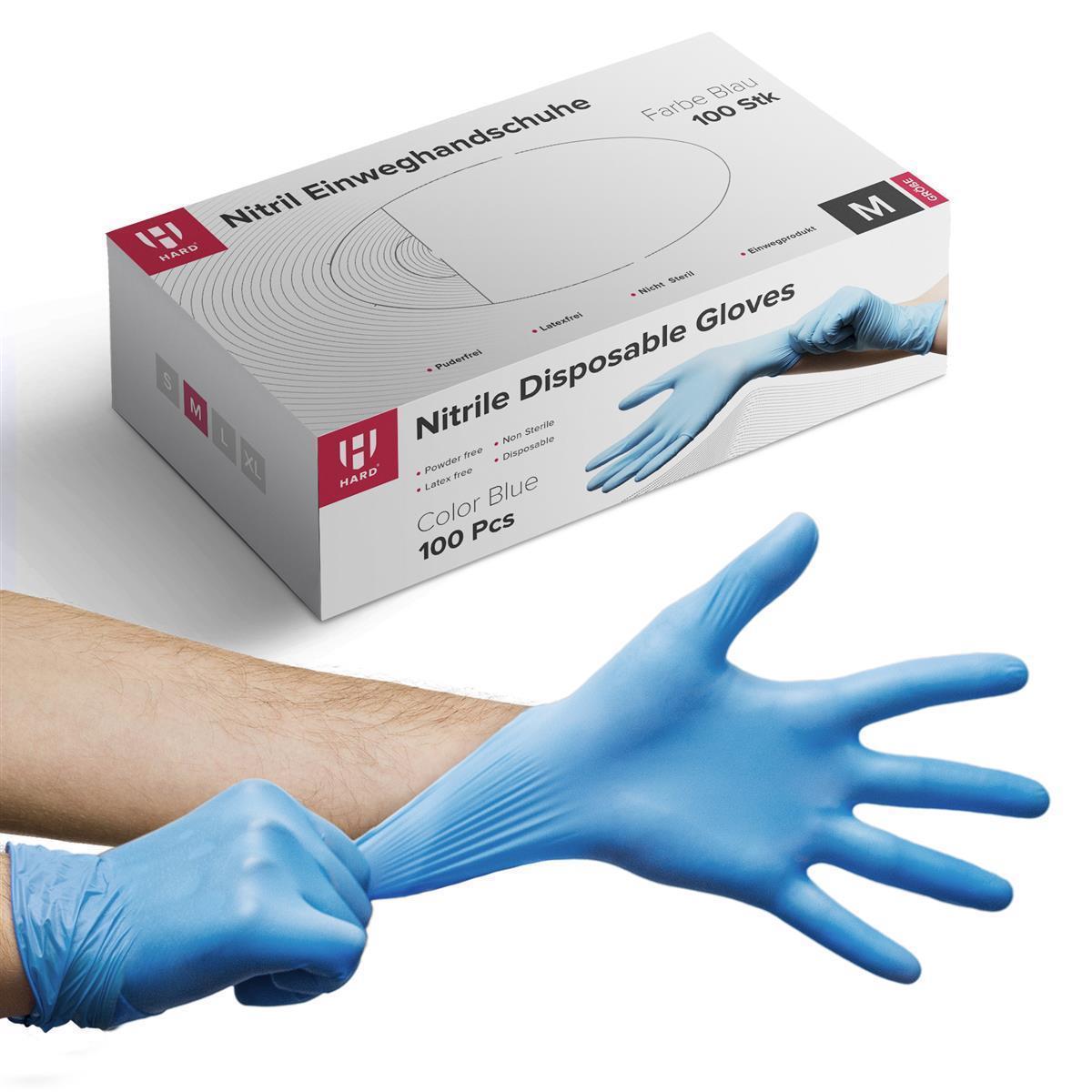 Einweg-Nitril-Handschuhe Größe M, Puderfrei und Latexfrei, Einmalhandschuhe Untersuchungshandschue 100 st - Blau - Hard-Germany