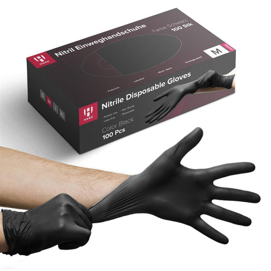 Einweg-Nitril-Handschuhe Größe XL, Puderfrei und Latexfrei, Einmalhandschuhe Untersuchungshandschuhe 100 st - Schwarz - Hard-Germany