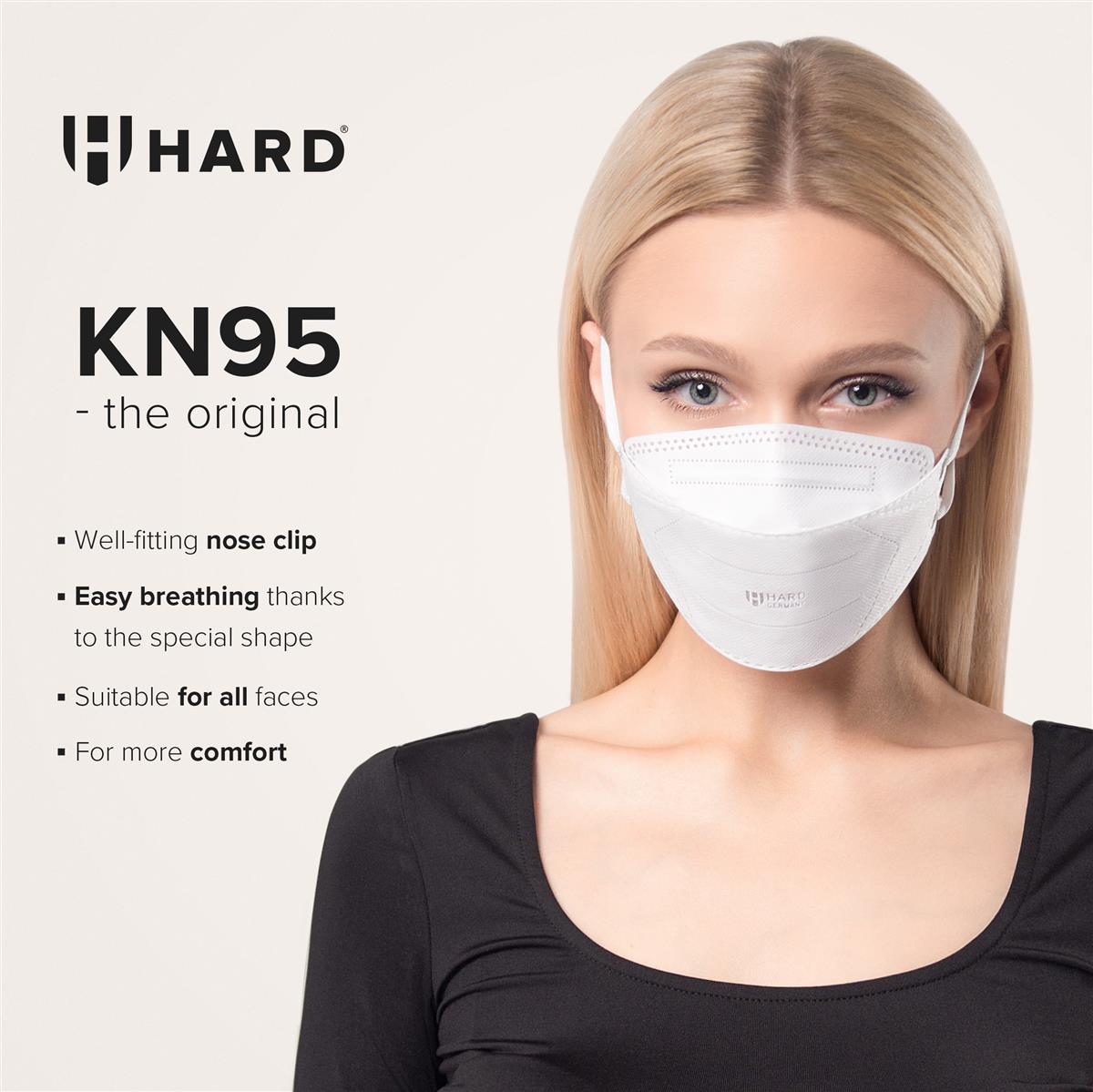 HARD KN95 Face masks 25 Pack | Made in Germany | Respirator | easy breathing + max comfort | Disposable KN95 mask | single packed - Hard-Germany