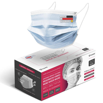 50X HARD® MEDICAL FACE MASK
SURGICAL MASK TYPE IIR
FOR ADULTS
STANDARD 100 BY OEKO-TEX
MADE IN GERMANY
NOT INDIVIDUALLY PACKAGED
